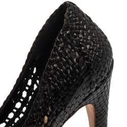 Pre Owned Prada Black Woven Leather Madras Platform Pumps Size 40