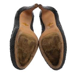 Pre Owned Prada Black Woven Leather Madras Platform Pumps Size 40