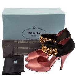 Prada Pink/Black Satin Embellished Mary Jane Open Toe Sandals Size 38