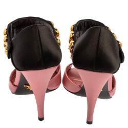 Prada Pink/Black Satin Embellished Mary Jane Open Toe Sandals Size 38