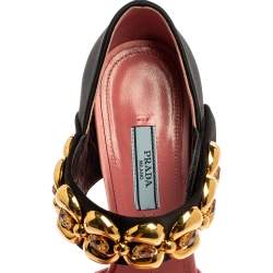 Prada Pink/Black Satin Embellished Mary Jane Open Toe Sandals Size 38