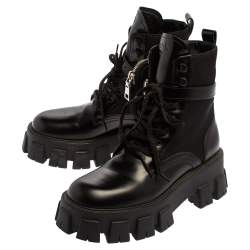 Pre Owned بوت للكاحل برادا مونوليث جلد ونايلون أسود مقاس 37.5