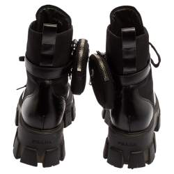 Pre Owned بوت للكاحل برادا مونوليث جلد ونايلون أسود مقاس 37.5