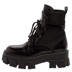 Pre Owned بوت للكاحل برادا مونوليث جلد ونايلون أسود مقاس 37.5