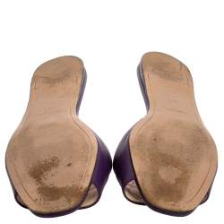 Pre Owned  Prada Purple Saffiano Leather Logo Embellished Flat Slides Size 38.5