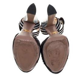 مملوكة مسبقًا Prada Silver/Black Leather And Suede Block Heel Platform Ankle Strap Sandals Size 35.5