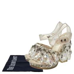 مملوكة مسبقًا Prada PVC And Satin Crystal Embellished Platform Sandals Size 37