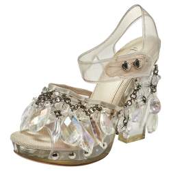 مملوكة مسبقًا Prada PVC And Satin Crystal Embellished Platform Sandals Size 37