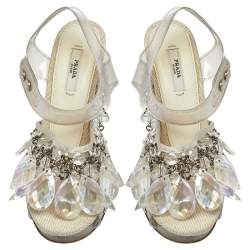 مملوكة مسبقًا Prada PVC And Satin Crystal Embellished Platform Sandals Size 37