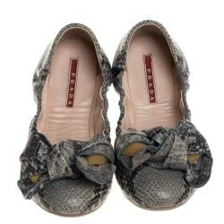 Pre Owned Prada Multicolor Snakeskin Embossed Leather Bow Ballet Flats 38