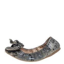 Pre Owned Prada Multicolor Snakeskin Embossed Leather Bow Ballet Flats 38