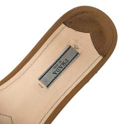  Prada Brown Saffiano Leather Logo Embellished Flat Slides Size 40