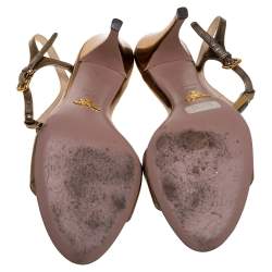 Pre Owned Prada Metallic Bronze Leather Crystal Embellished T Strap Sandals Size 39.5