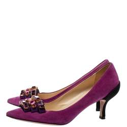 Pre Owned Prada Purple/Black Suede Embellished Pointed Toe Pumps Size 40