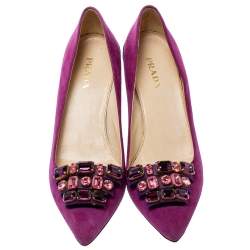 Pre Owned Prada Purple/Black Suede Embellished Pointed Toe Pumps Size 40