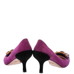 Pre Owned Prada Purple/Black Suede Embellished Pointed Toe Pumps Size 40