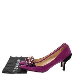 Pre Owned Prada Purple/Black Suede Embellished Pointed Toe Pumps Size 40