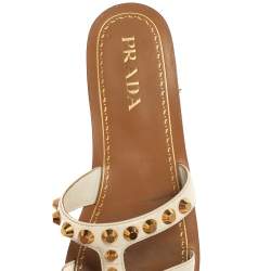 Pre Owned Prada White Patent Leather Studded Flats Size 38