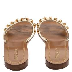 Pre Owned Prada White Patent Leather Studded Flats Size 38