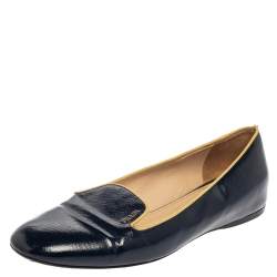 Pre Owned Prada Blue Patent Leather Smoking Slippers Size 39.5