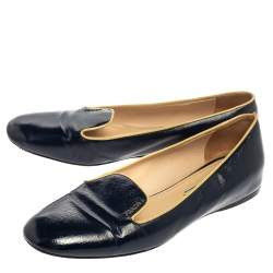 Pre Owned Prada Blue Patent Leather Smoking Slippers Size 39.5