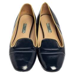 Pre Owned Prada Blue Patent Leather Smoking Slippers Size 39.5