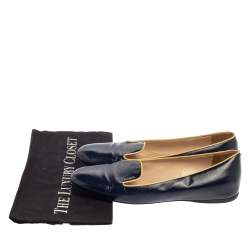 Pre Owned Prada Blue Patent Leather Smoking Slippers Size 39.5