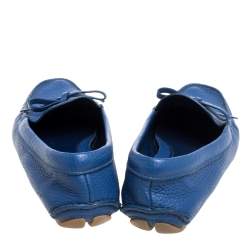 Pre Owned Prada Blue Leather Bow Slip On Loafers Size 37.5