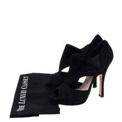 Prada Black Suede Cutout Peep Toe Booties Size 37.5