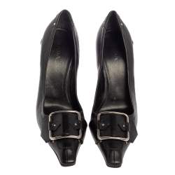 Pre Owned Prada Black Leather Pointed Toe Logo Pumps Size 37