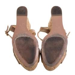 Pre Owned Prada Beige Leather Wedge Platform Sandals Size 38.5