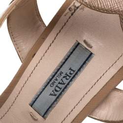 Pre Owned Prada Beige Leather Wedge Platform Sandals Size 38.5
