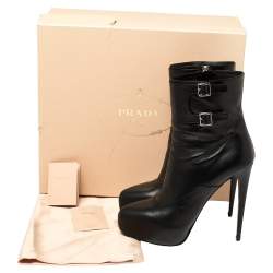 Pre Owned Prada Black Leather Zipper Detail Ankle Boots Size 39.5