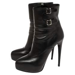 Pre Owned Prada Black Leather Zipper Detail Ankle Boots Size 39.5