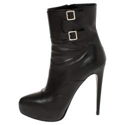 Pre Owned Prada Black Leather Zipper Detail Ankle Boots Size 39.5