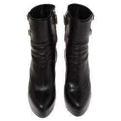 Pre Owned Prada Black Leather Zipper Detail Ankle Boots Size 39.5