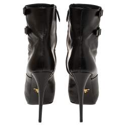 Pre Owned Prada Black Leather Zipper Detail Ankle Boots Size 39.5