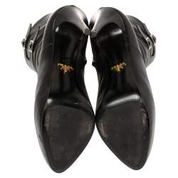 Pre Owned Prada Black Leather Zipper Detail Ankle Boots Size 39.5