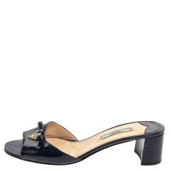 Pre Owned Prada Navy Blue Patent Leather Mules Sandals Size 37