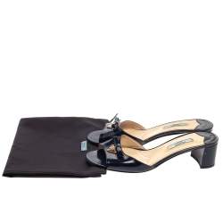 Pre Owned Prada Navy Blue Patent Leather Mules Sandals Size 37