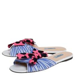مملوكة مسبقًا Prada Blue/Pink Fabric Polka Dot Bow Detail Slide Sandals Size 41