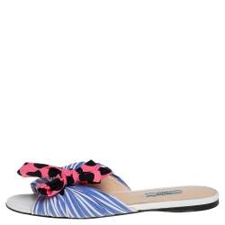 مملوكة مسبقًا Prada Blue/Pink Fabric Polka Dot Bow Detail Slide Sandals Size 41