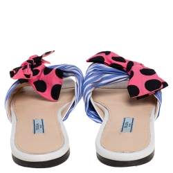 مملوكة مسبقًا Prada Blue/Pink Fabric Polka Dot Bow Detail Slide Sandals Size 41
