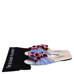 مملوكة مسبقًا Prada Blue/Pink Fabric Polka Dot Bow Detail Slide Sandals Size 41