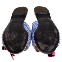 مملوكة مسبقًا Prada Blue/Pink Fabric Polka Dot Bow Detail Slide Sandals Size 41