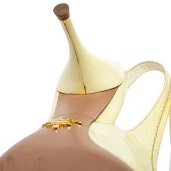 مملوكة مسبقًا Prada Light Yellow/Brown Patent And Leather Bow Slingback Sandals Size 37