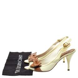 مملوكة مسبقًا Prada Light Yellow/Brown Patent And Leather Bow Slingback Sandals Size 37