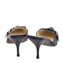 Pre Owned صندل سلايد برادا سكاموسشياتو جلد أسود مقدمة مدببة مقاس 38