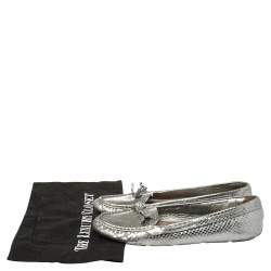 Prada Silver Python Embossed Leather Bow Slip On Loafers Size 39