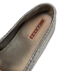 Prada Silver Python Embossed Leather Bow Slip On Loafers Size 39